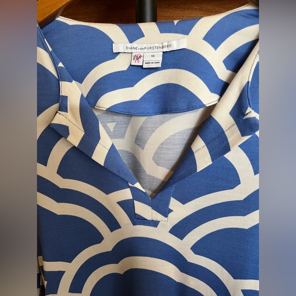 Diane Von Furstenberg Dress Reina Sky Blue White Print Size 10 - Picture 6 of 16